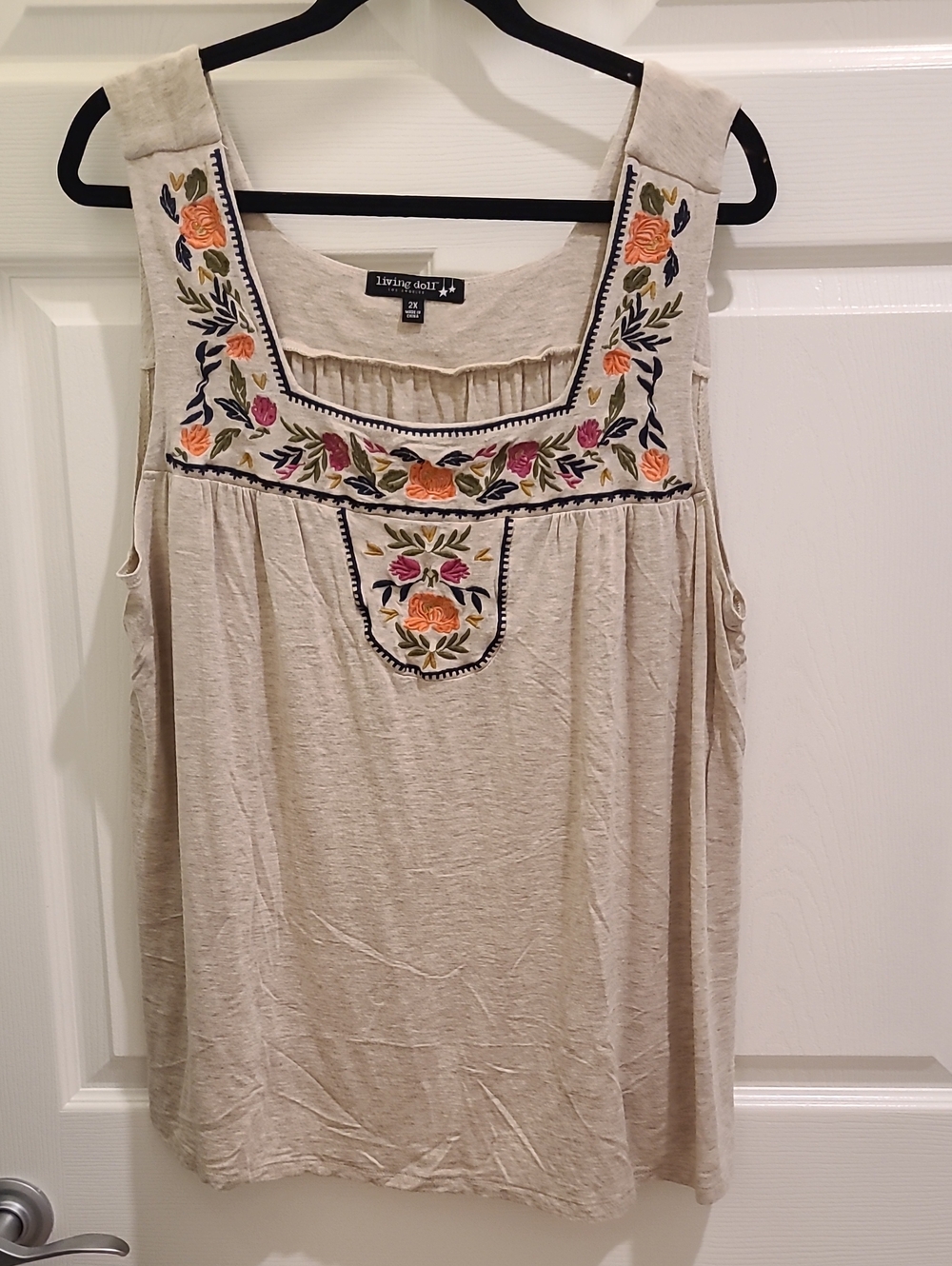 living doll cream sleeveless embroidered floral cami